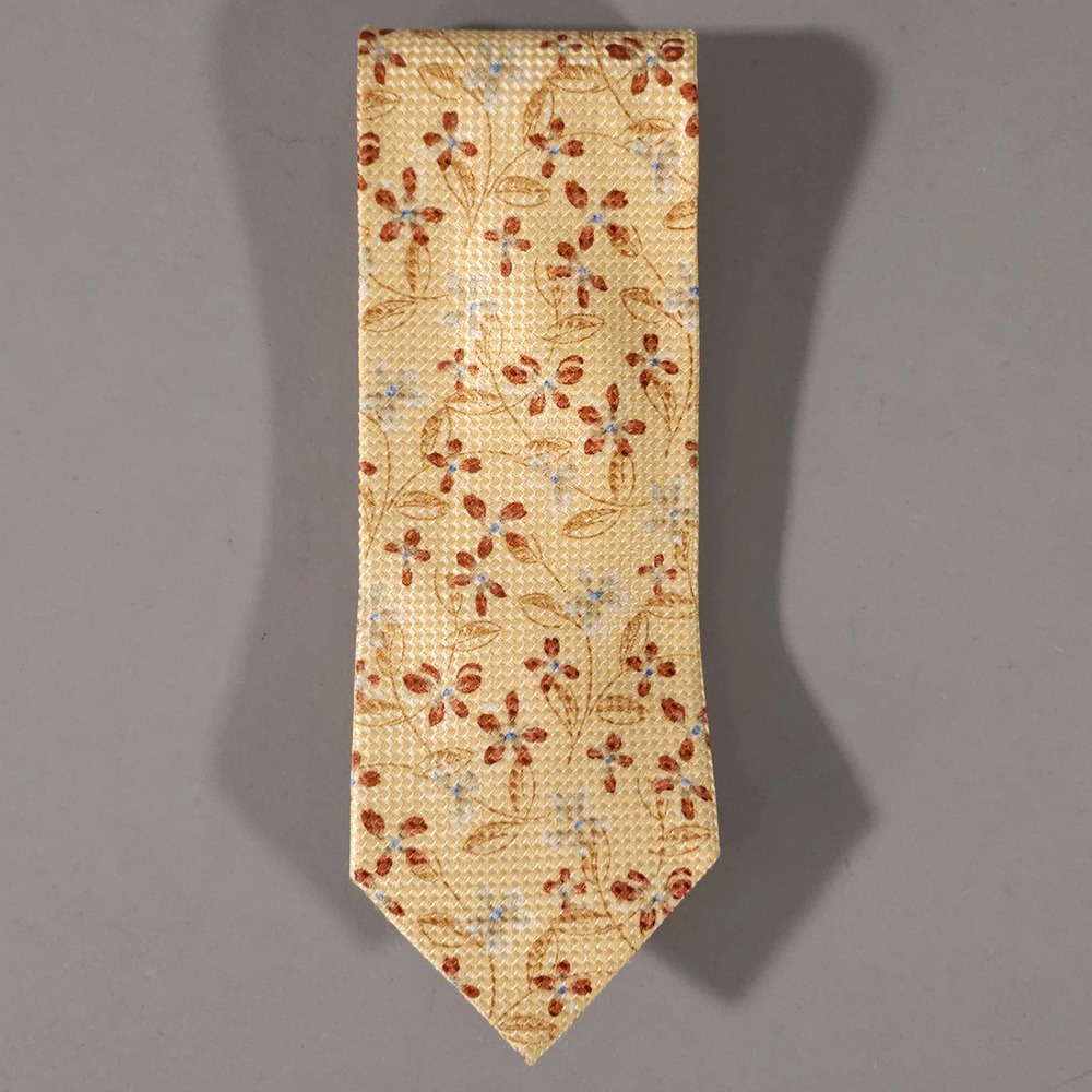 Ermenegildo Zegna Necktie Mens OS Gold Floral Silk Made in Italy Patterned Tie